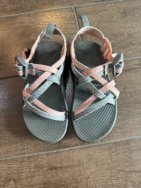 Chaco Kids Coral Pink & Gray Strappy Sandals